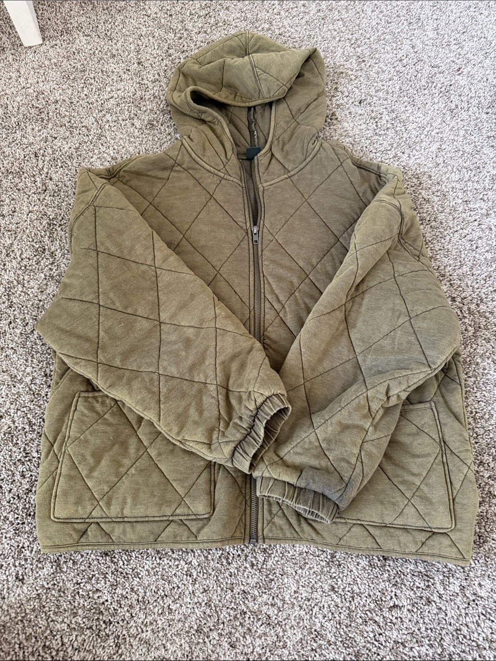 Wild Fable Quilted Hooded Zip-Up Jacket in Olive Green